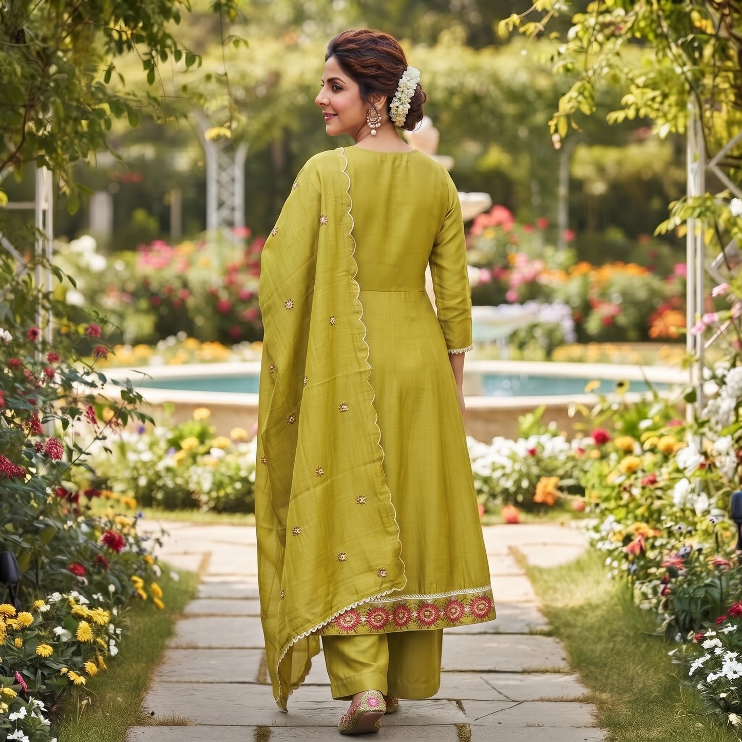 Back View – Embroidered Mal Chanderi Angrakha Kurta Set