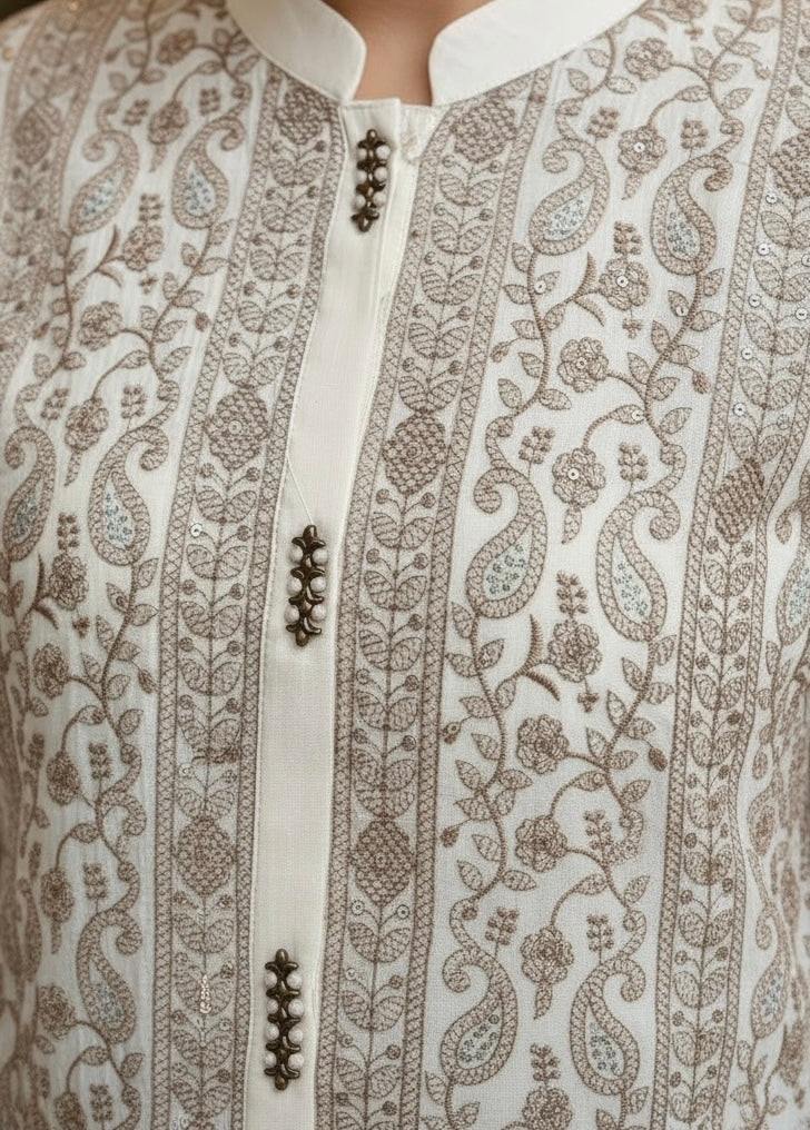 Premium Ivory Cotton Embroidered Co-Ord Set