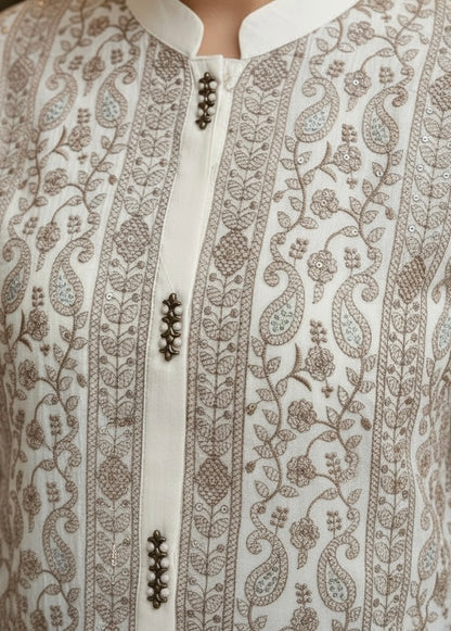 Premium Ivory Cotton Embroidered Co-Ord Set