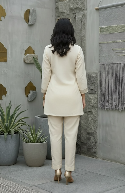Premium Ivory Cotton Embroidered Co-Ord Set