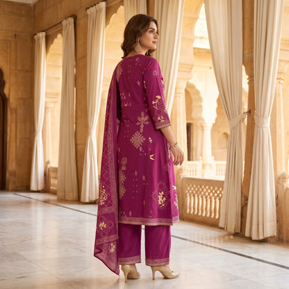 Magenta Pure Cotton Printed Kurta Set with Cotton Dupatta