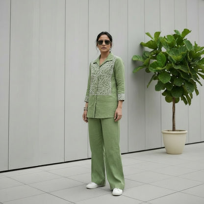 Pure Cotton Slub Co-Ord Set with Velvet Cutwork Embroidery & Plazzo Pants
