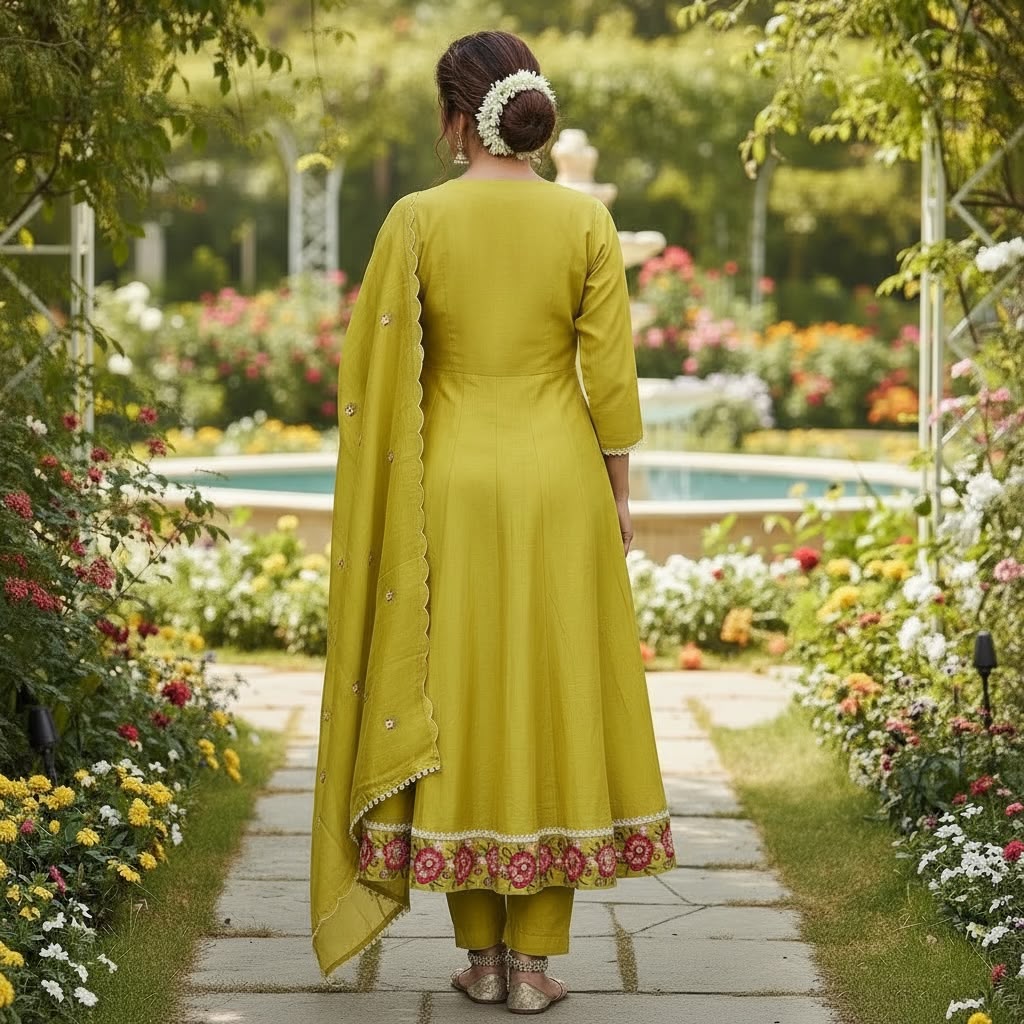 Mal Chanderi Angrakha Kurta Set with Heavy Embroidery, Silk Pants & Dupatta